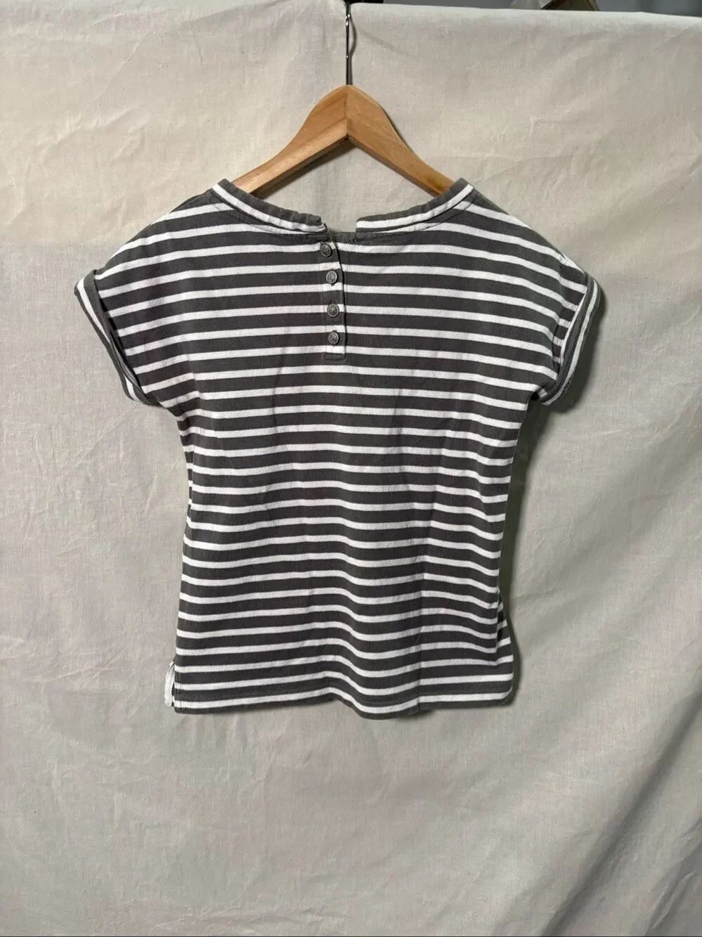Comptoir des Cotonniers Gray White Striped Pocket Tee Shirt 100% Cotton Sz S - Picture 3 of 8